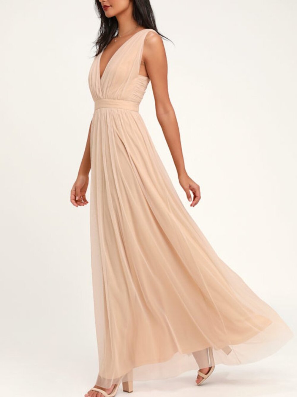 Lulus Romantic Moment Nude Mesh Maxi Dress Pink - Size XS
